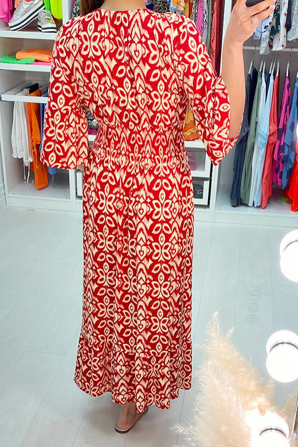 Fairytale Song Print Stretch Frill Sleeve Loose Maxi Dress