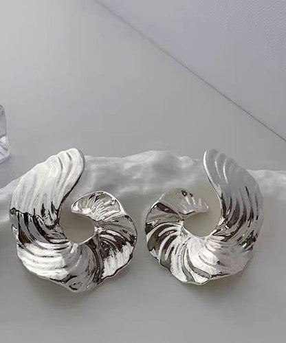 Boutique Silk Metal Asymmetrical Wrinkled Hoop Earrings