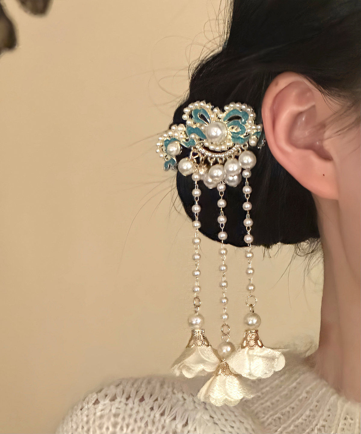 Classy White Sterling Silver Overgild Enameling Tassel a Pair Hairpin