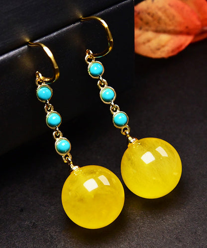Diy Yellow Sterling Silver Overgild Turquoise Beeswax Skinny Drop Earrings
