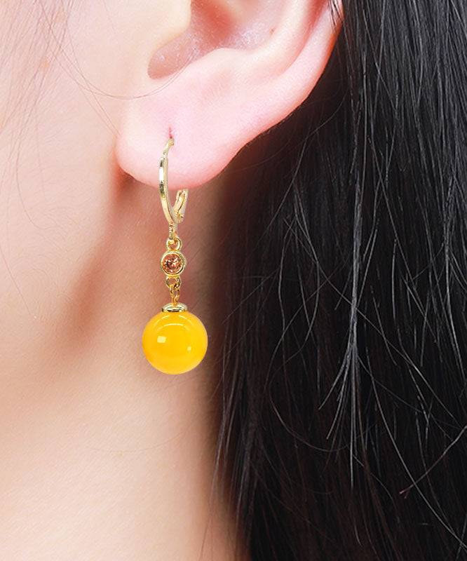 Yellow 14k Gold Crystal Chalcedony Drop Earrings