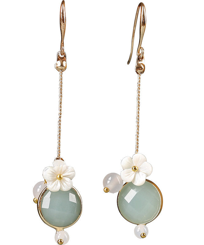 Art Light Green Agate Shell Flower Coloured Glaze Drop Earrings