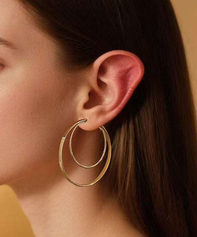 Oversize Gold Stainless Steel Overgild Double-loop Hoop Earrings