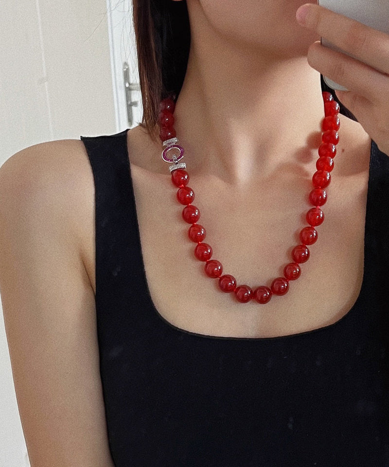 Art Red Hand Woven Agate Beading Gratuated Bead Necklace