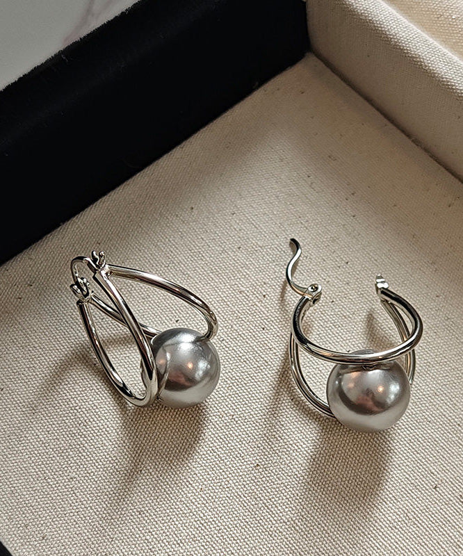 New Geometric Line Pearl Earrings Buckle