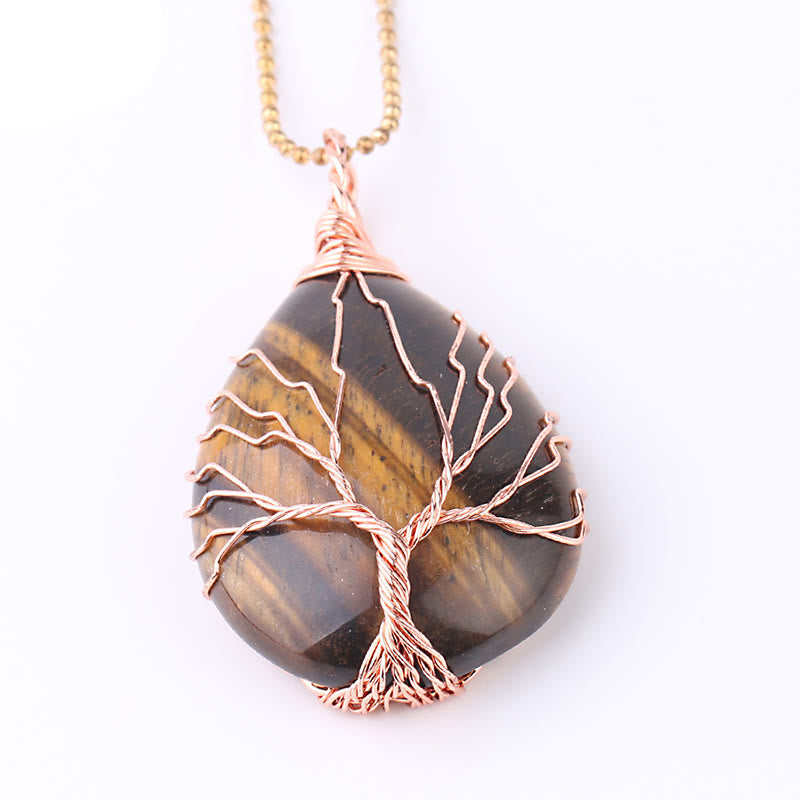 Buddha Stones Natural Quartz Crystal Tree of Life Healing Energy Necklace Pendant