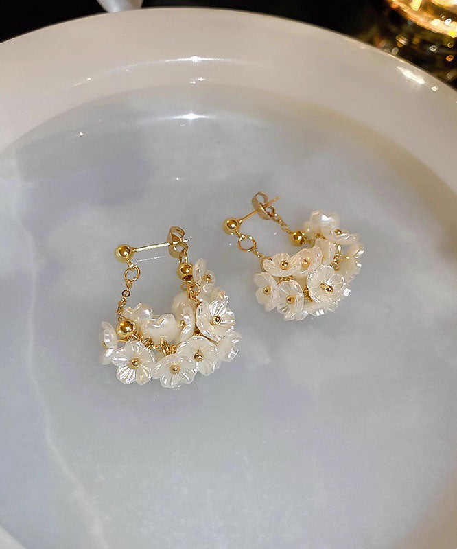 Handmade White Alloy Pearl Tassel Drop Earrings