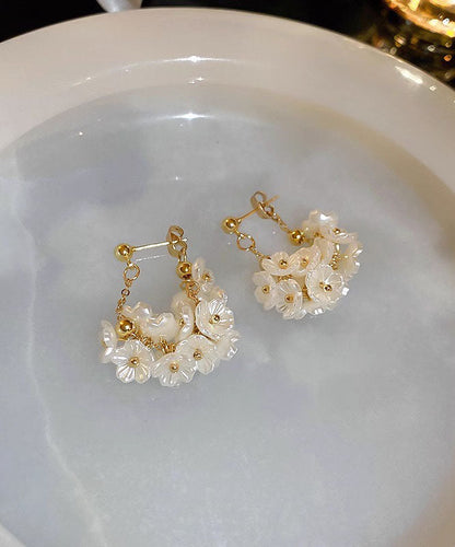 Handmade White Alloy Pearl Tassel Drop Earrings