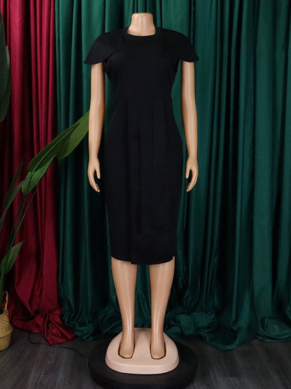 Short Sleeves Skinny Pleated Color Split-back Split-front Split-joint Round-neck Midi Dresses