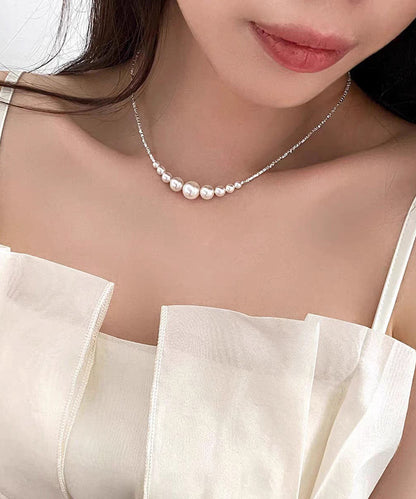 White Alloy Broken Silver Pearl Pendant Necklace