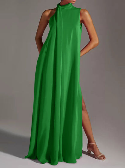 Sleeveless Color Split-side Round-neck Maxi Dresses