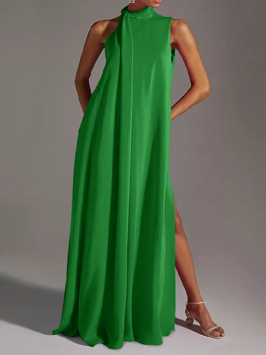 Sleeveless Color Split-side Round-neck Maxi Dresses