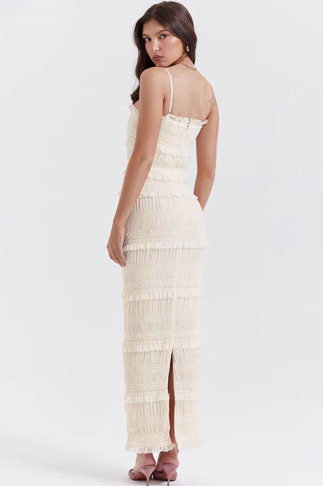 Orchid Plisse Trimed Slip Maxi Dress