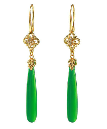 Green Agate Copper Overgild Tassle Drop Earrings