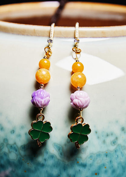Lotus Flower Beeswax Gilding Drop Earrings