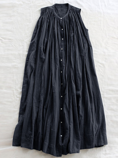 Loose Sleeveless Pleated See-through Round-neck Midi Dresses