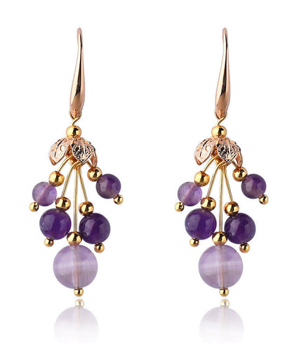Stylish Purple Crystal 14k Gold Drop Earrings