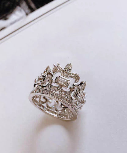 Diy Silk Alloy Zircon Hollow Out Crown Rings