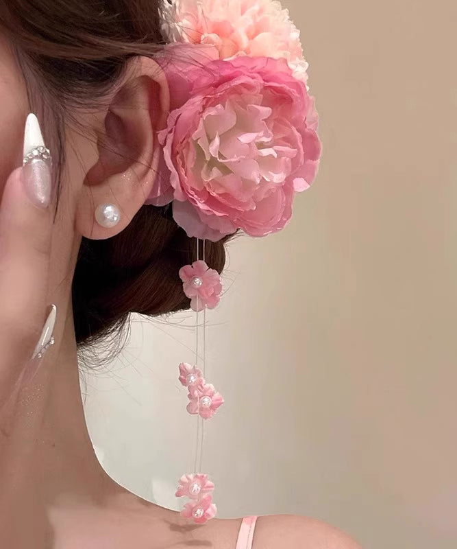 New Pink Alloy Peony Tassel Hairpin