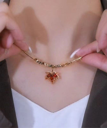 Boutique Gold Sterling Silver Overgild Maple Leaves Tasselpendant Necklace