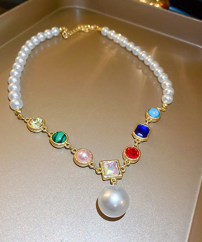 Rainbow Alloy Crystal Pearl Graduated Bead Necklace