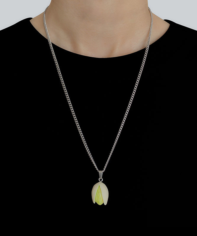 Diy Silk Stainless Steel Resin Pistachios Pendant Necklace