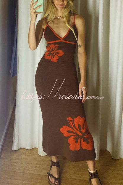 Midsummer Knit Pattern Mermaid Hem Halterneck Stretch Midi Dress
