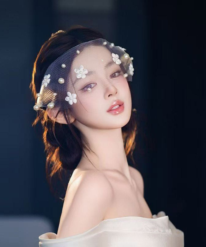 White Tulle Pearl Hairpiece