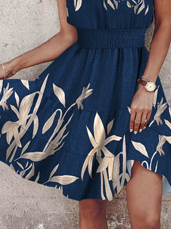 Loose Sleeveless Color-block Contrast Color Elasticity Split-joint Halter-neck Mini Dresses