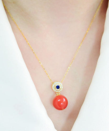 Red Sterling Silver Zircon Ball Agate Pendant Necklace