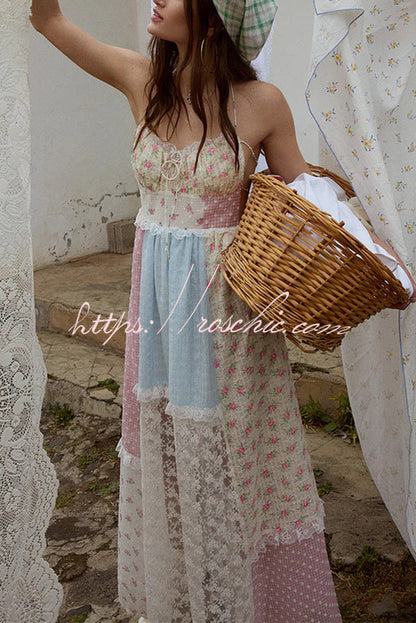 Lace Halterneck Backless Patchwork Maxi Dress