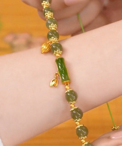 Green Jade Bamboo Charm Bracelet