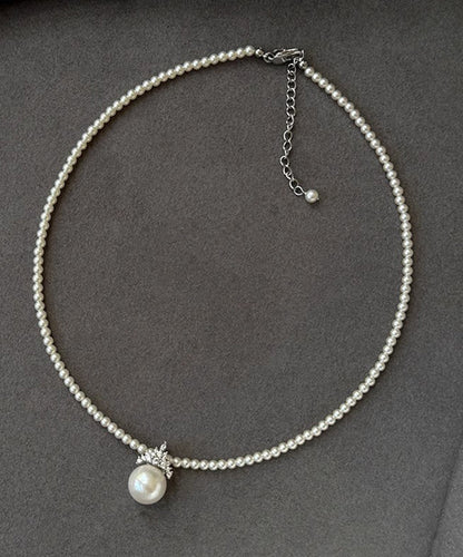 White Alloy Zircon Pearl Pendant Necklace