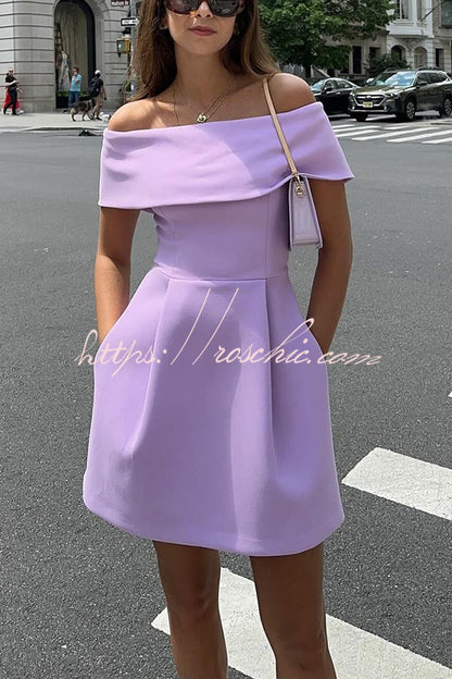 Evening Lapel Bandeau Removable Belt Pocketed Mini Dress