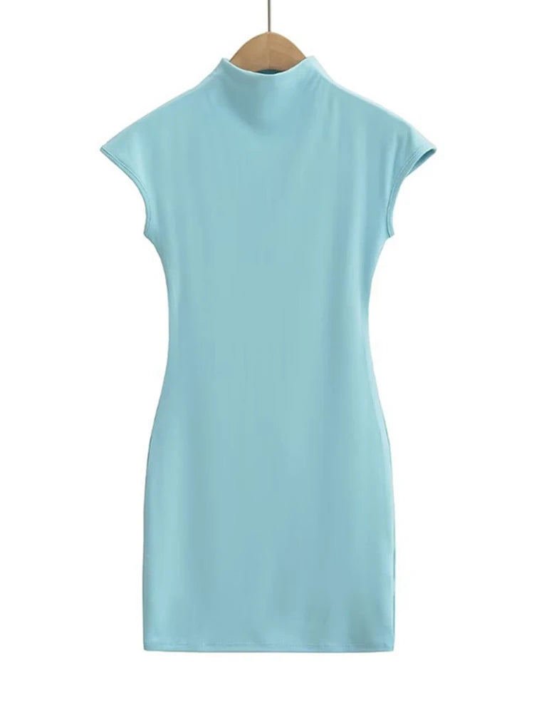 Mini Dresses for Summer Knitted Dress Clothes Black Dresses Short Sleeve Turtleneck Pink Dress Bodycon