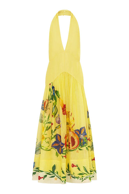 Print Halterneck Open Back Full Hem Maxi Dress