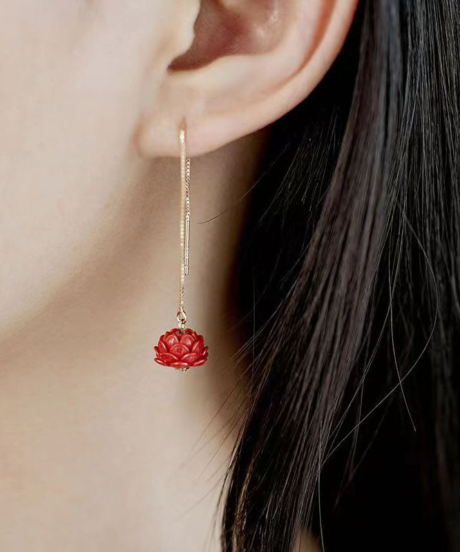 Red Sterling Silver Ancient Gold Drop Earrings