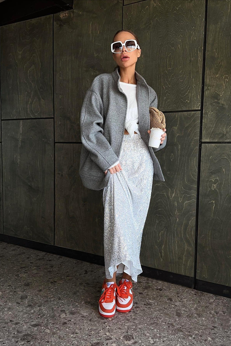 Stand Collar Wool Blend Coat