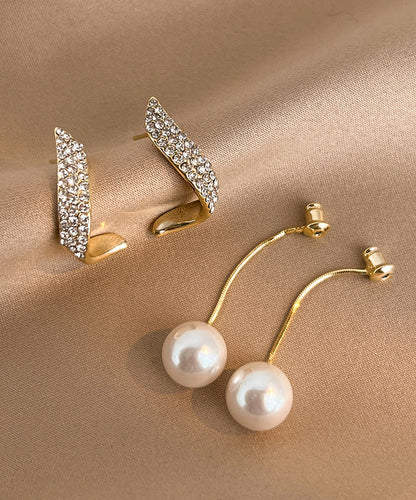 Gold Sterling Silver Overgild Zircon Pearl Drop Earrings