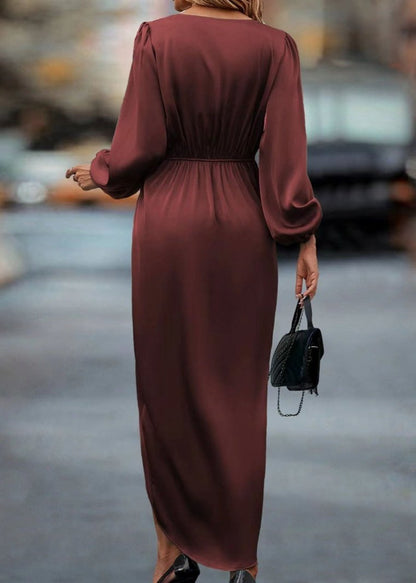 Red Draped V-neck Midi Dress