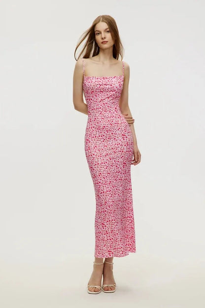 Cotton Beach Print Suspender Maxi Dress