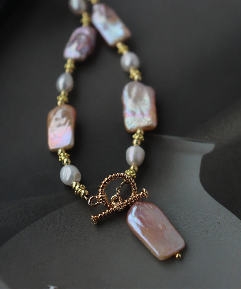 Gold Sterling Silver Alloy Pearl Pendant Necklace