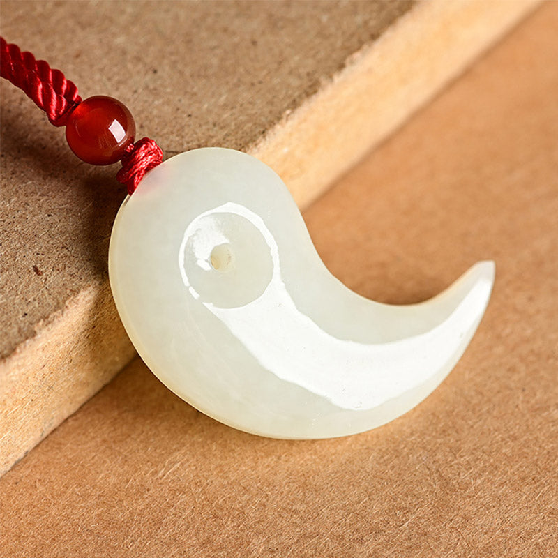 Buddha Stones Yin Yang White Jade Cyan Jade Protection Blessing Necklace String Pendant