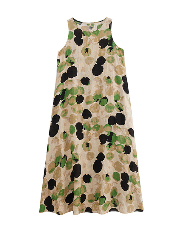 Loose Sleeveless Printed Split-joint Round-neck Maxi Dresses