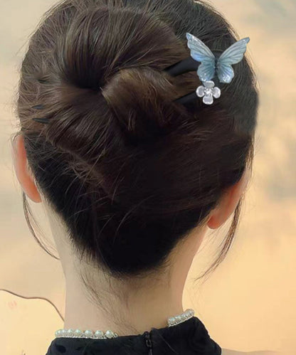 Blue Wooden Butterfly Hairpin
