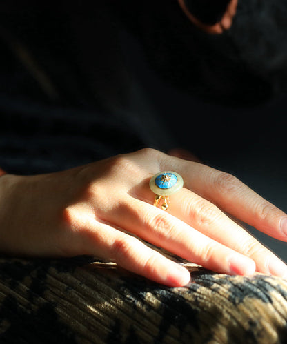 Gold Sterling Silver Overgild Jade Cloisonne Rotatable Rings