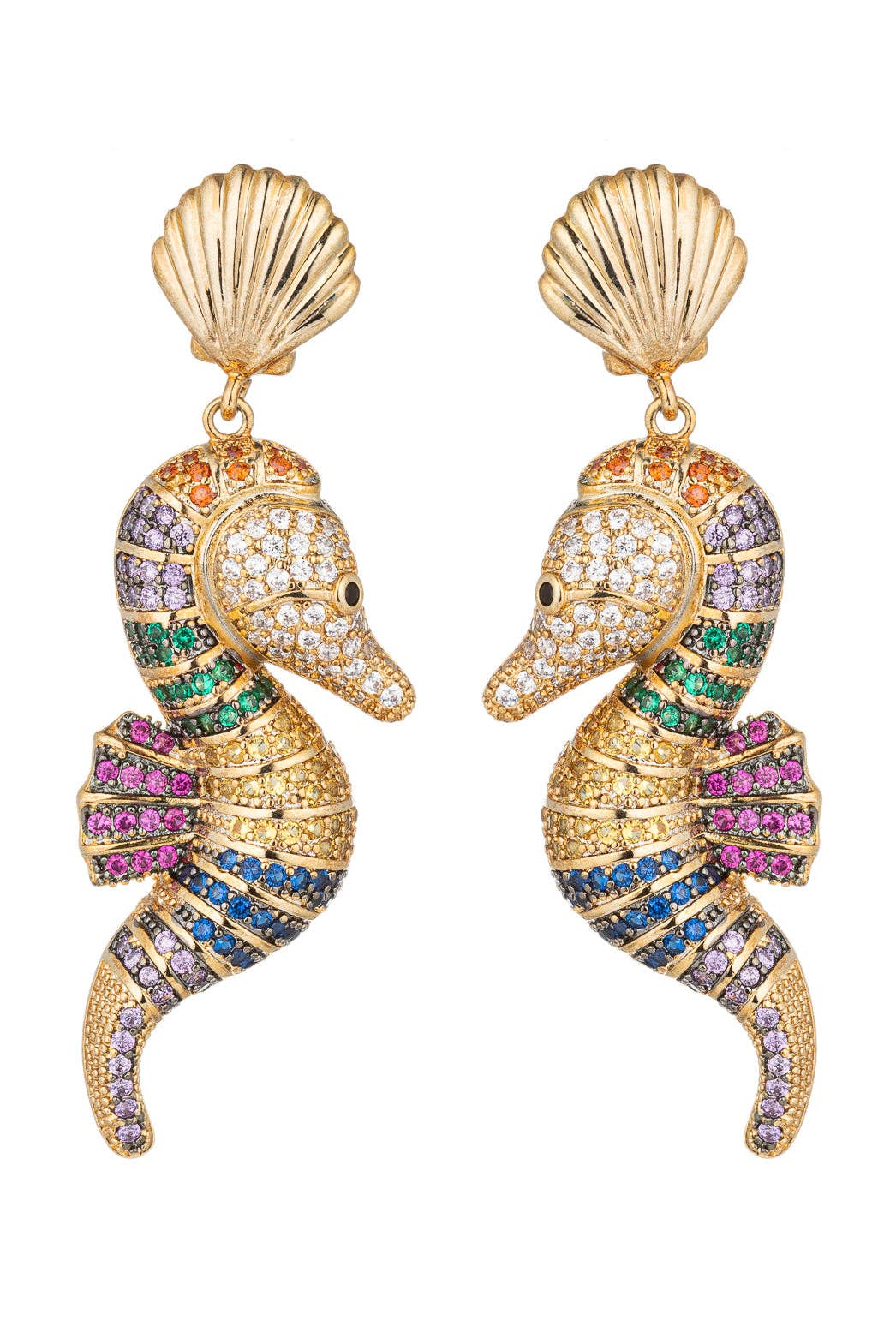 Sea Horse Cz Drop Earrings