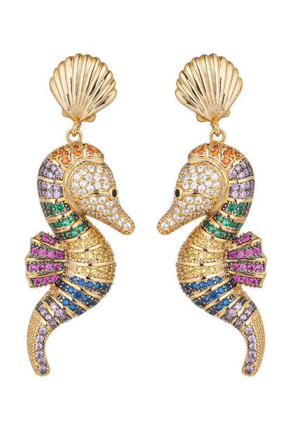 Sea Horse Cz Drop Earrings