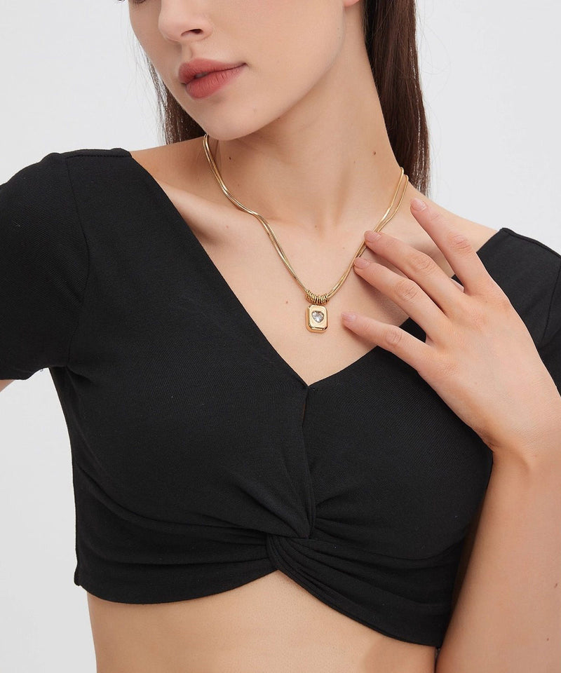 Classy Golden Zircon Tungsten Steel Lariat Necklace