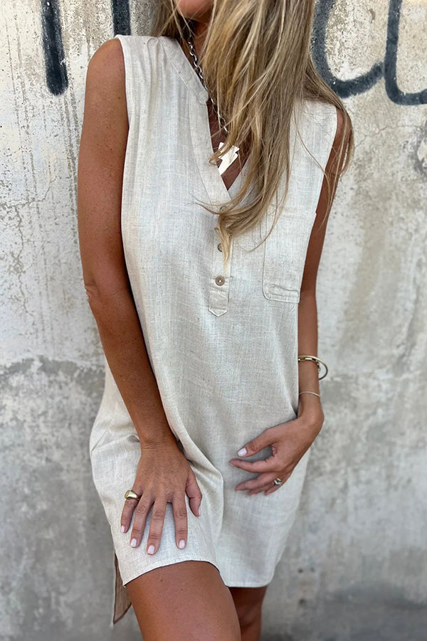 Color Sleeveless V-neck Pocket Mini Dress